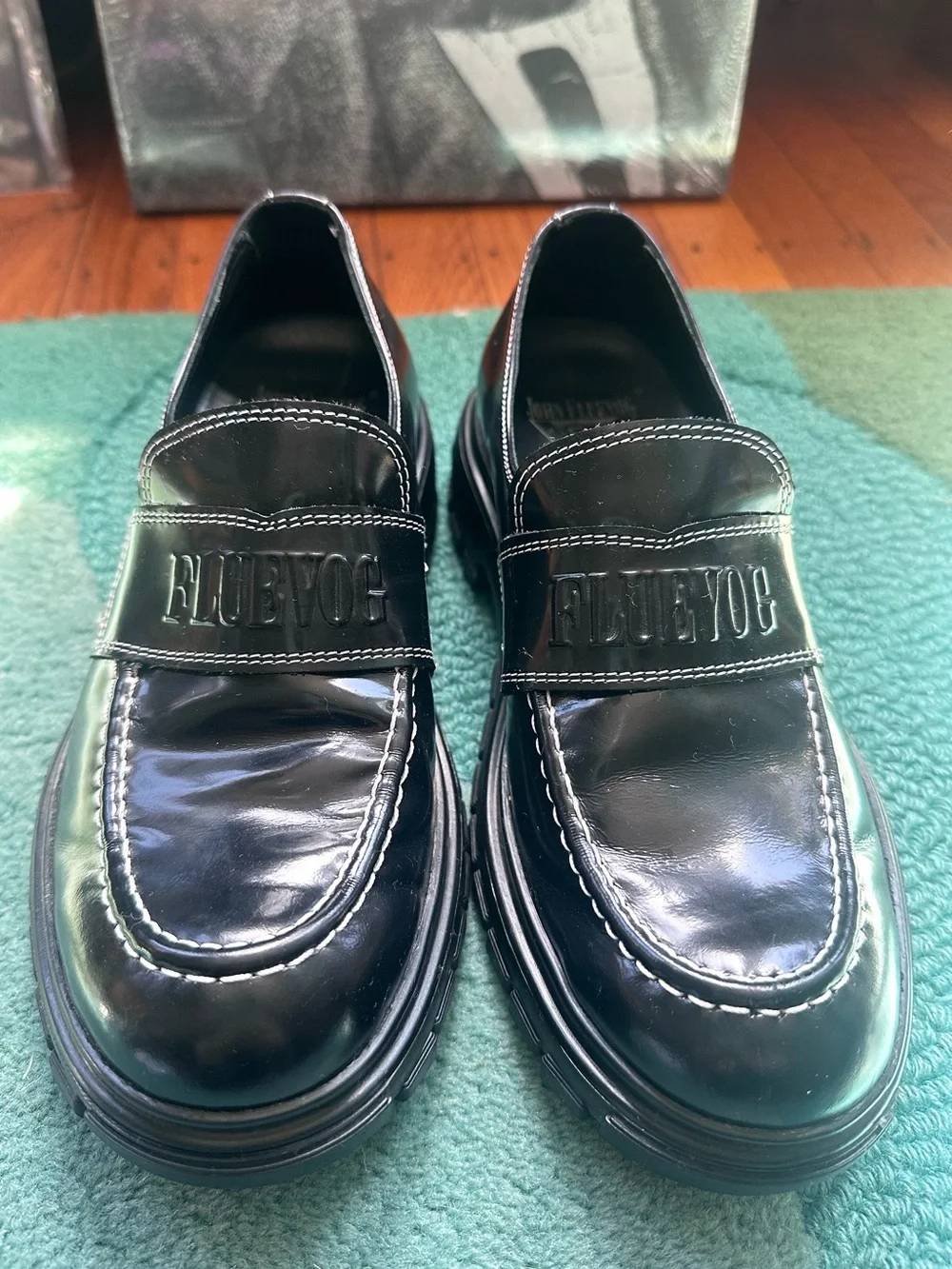 Fluevog EXCELLENT Official Linggo glossy black leather slip-on loafer- W8/M6
